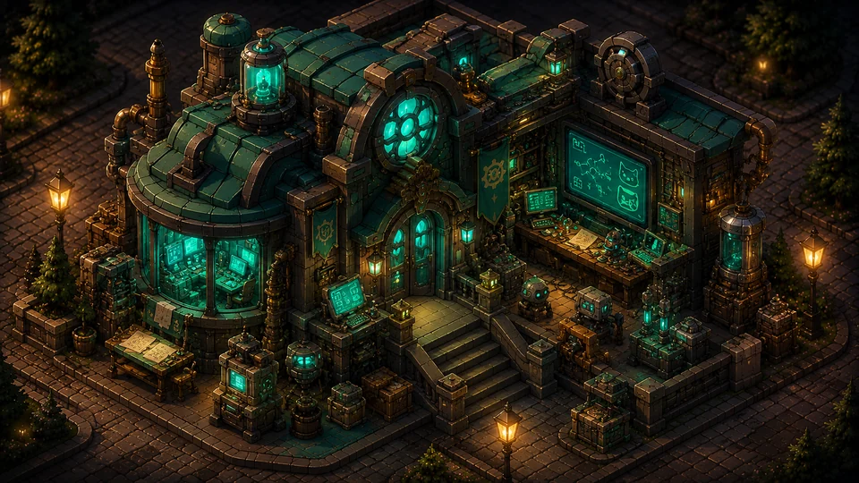Teal AI workshop with monitors and automation equipment