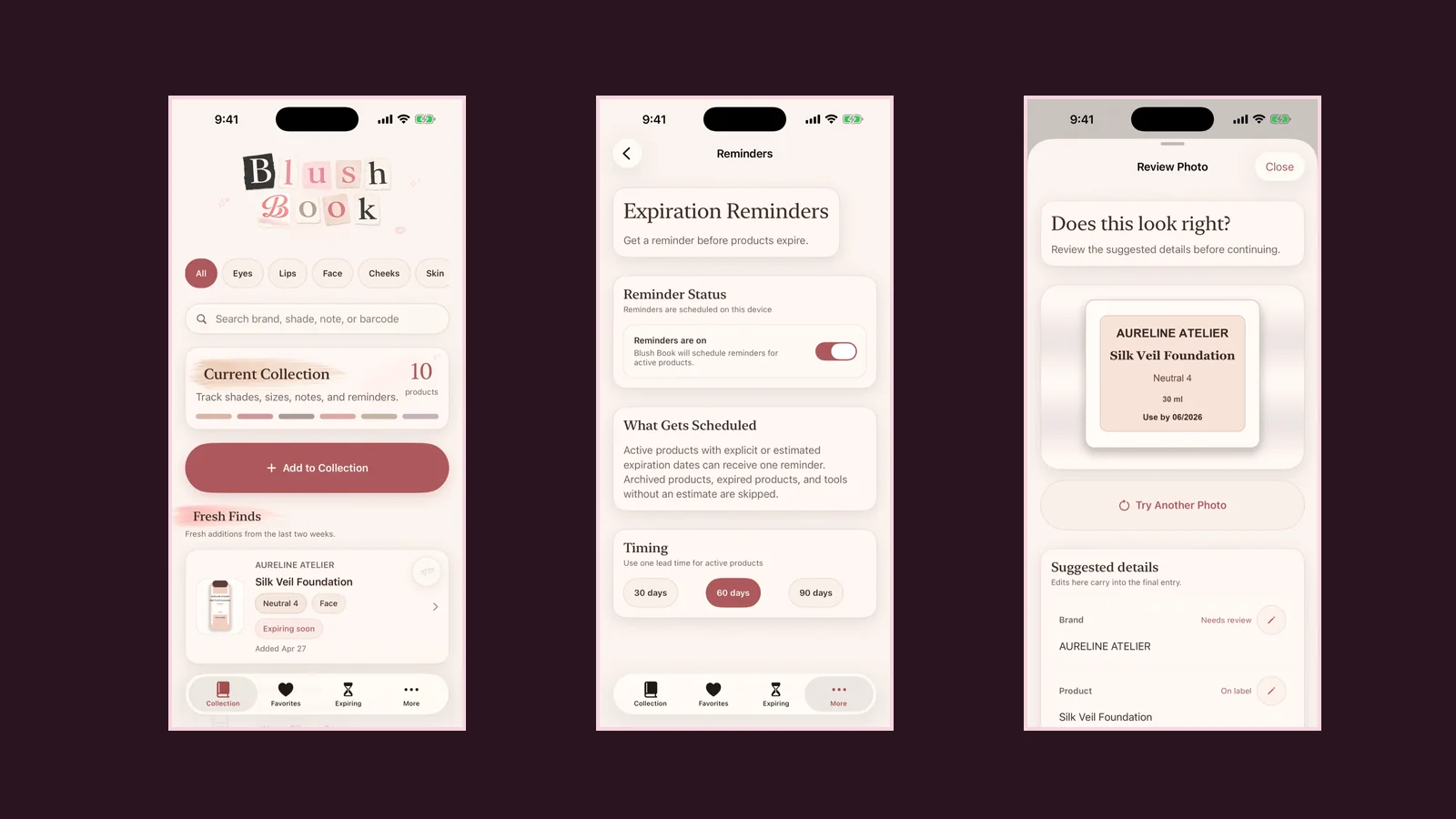 Three Blush Book App Store screenshots