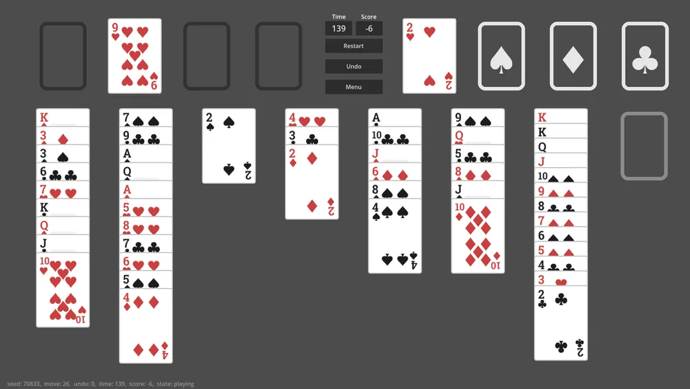 Godot card framework FreeCell screenshot from the Treason repository